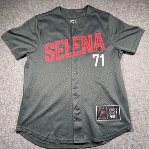 Selena Black Mesh Baseball Jersey with Red Lettering